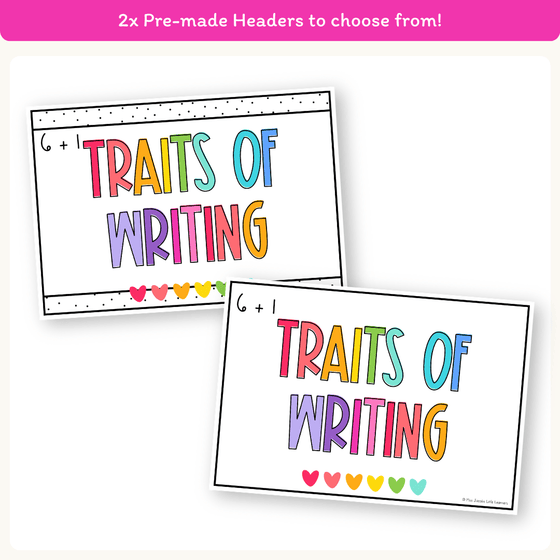 6 + 1 Traits of Writing Posters - Bright Theme - Miss Jacobs Little Learners