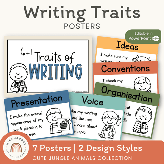 6 + 1 Traits of Writing Posters - Cute Jungle Animals Theme