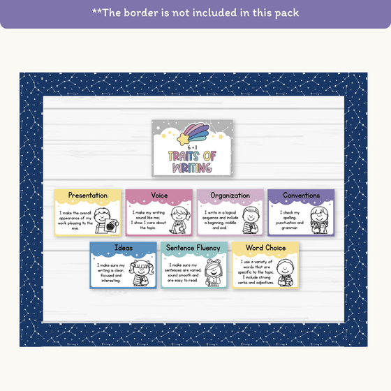 6 + 1 Traits of Writing Posters - Dreamy Space Theme - Miss Jacobs Little Learners