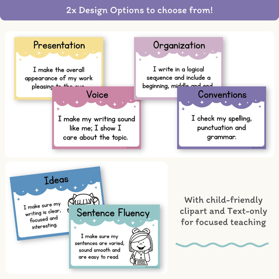 6 + 1 Traits of Writing Posters - Dreamy Space Theme - Miss Jacobs Little Learners