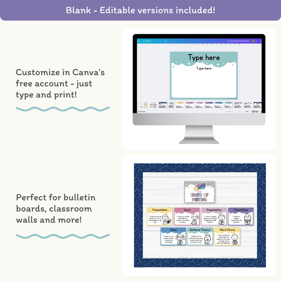 6 + 1 Traits of Writing Posters - Dreamy Space Theme - Miss Jacobs Little Learners