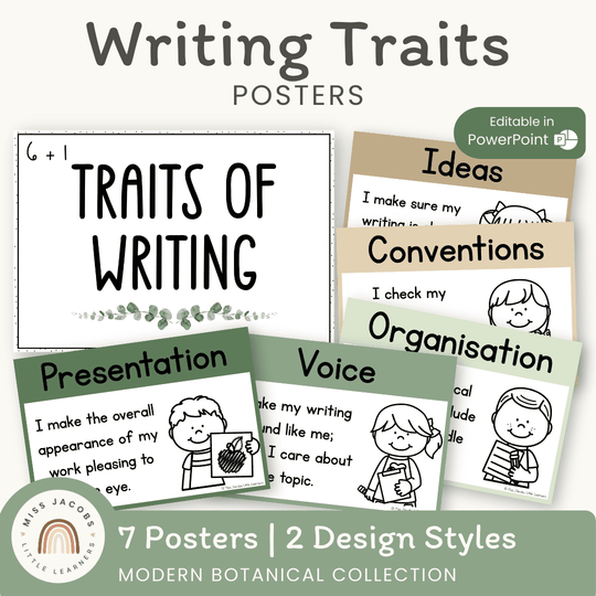 6 + 1 Traits of Writing Posters - Modern Botanical Theme