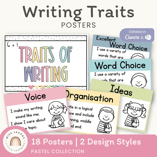 6 + 1 Traits of Writing Posters - Pastel Classroom Theme