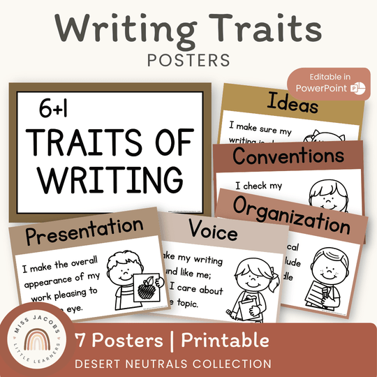 6+1 Traits of Writing Posters | BOHO VIBES | Desert Neutrals Decor | Editable