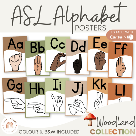 ASL Alphabet Posters (American Sign Language) - Woodland Decor