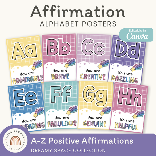 Affirmation Alphabet Posters - Dreamy Space Theme Classroom Decor