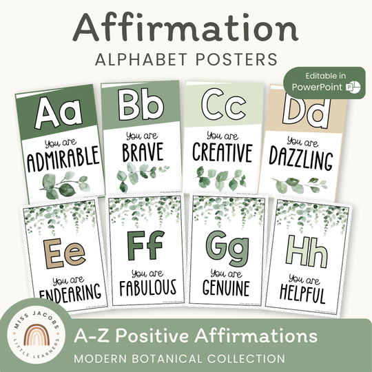 Affirmation Alphabet Posters - Modern Botanical Decor
