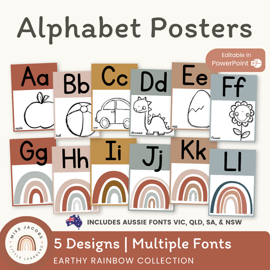 Earthy Rainbow Alphabet Posters | Editable