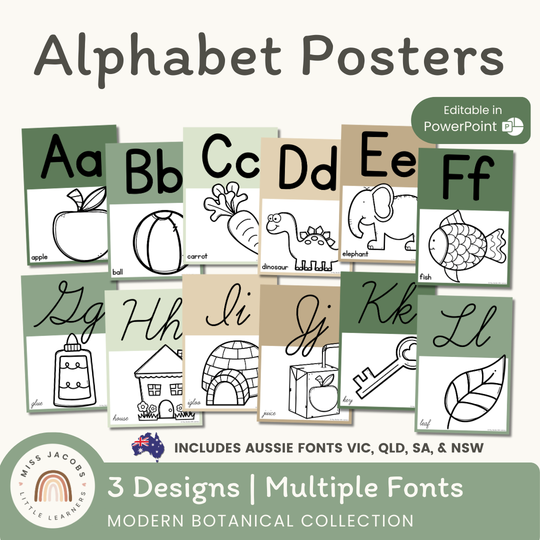 Alphabet Posters Natural Colors - Modern Botanical Decor