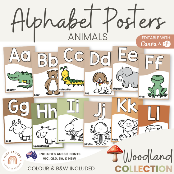Animals Alphabet Posters - Woodland Theme Classroom Decor - Miss Jacobs Little Learners
