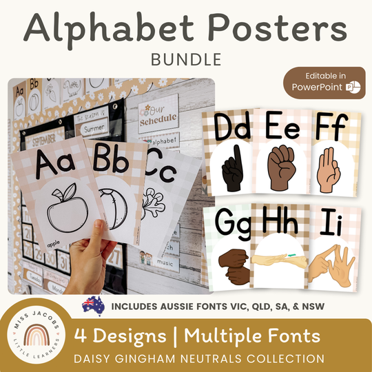 Alphabet Posters Bundle - ASL & Auslan - Daisy Gingham Neutrals