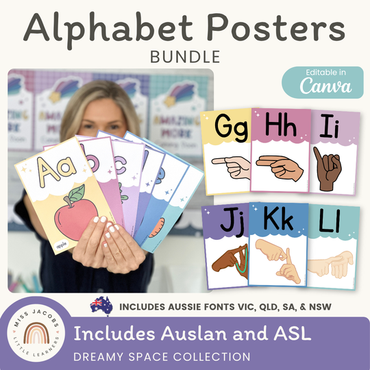 Alphabet Posters Bundle: English, ASL & Auslan - Dreamy Space Decor