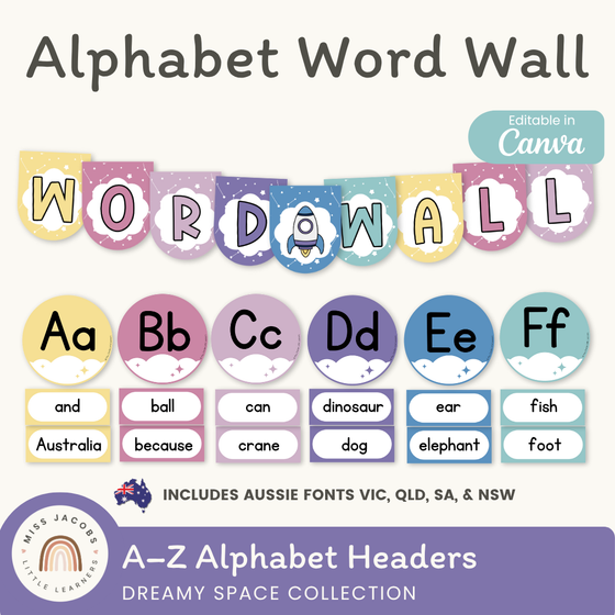 Alphabet Word Wall - Dreamy Space Theme Classroom Decor - Miss Jacobs Little Learners