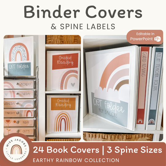 Earthy Rainbow Themed Teacher Binder Covers and Spines | Editable