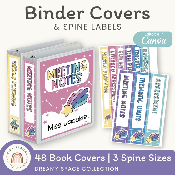 Binder Covers and Spine Labels - Dreamy Space Theme Classroom Decor - Miss Jacobs Little Learners