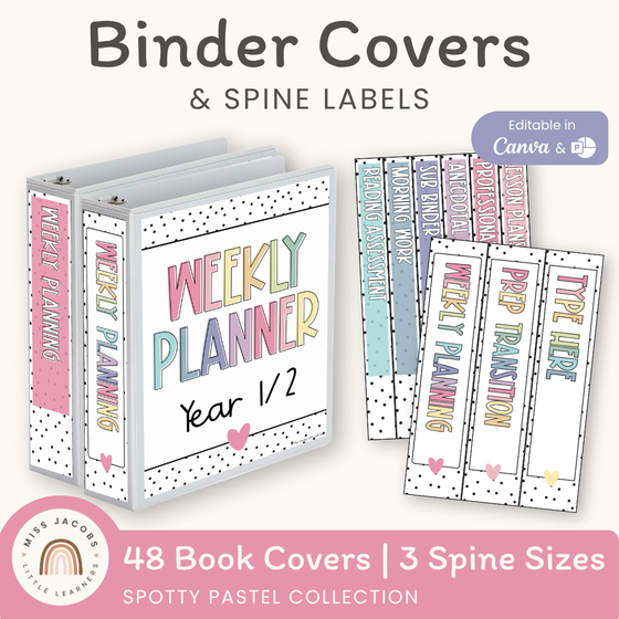 Binder Covers and Spine Labels - Spotty Pastel Classroom Decor - Miss Jacobs Little Learners