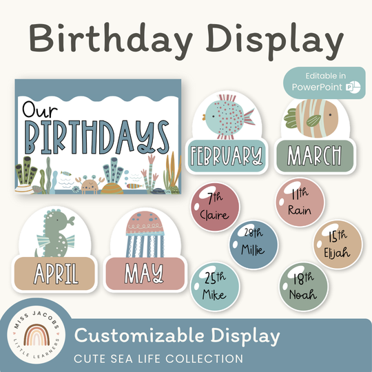 Birthday Display - Cute Sea Life Classroom Decor