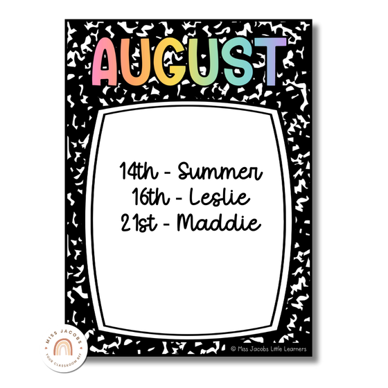 Birthday Chart - Cutesy Classroom Decor - Miss Jacobs Little Learners