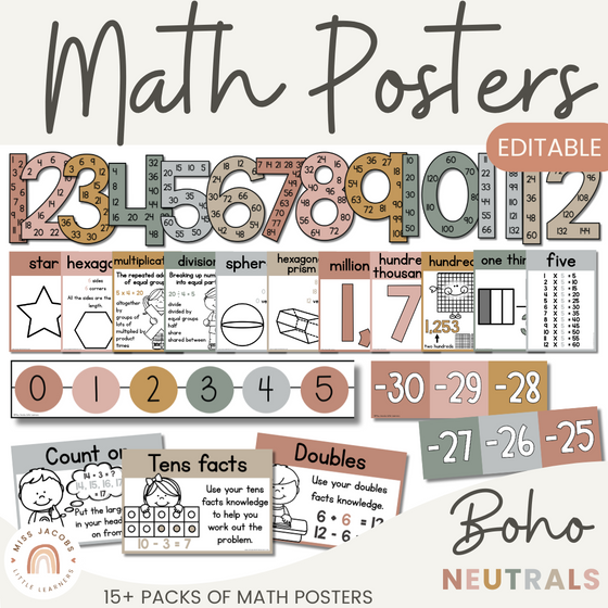 Neutral Toned Math Posters Bundle | Boho Color Palette - Miss Jacobs Little Learners