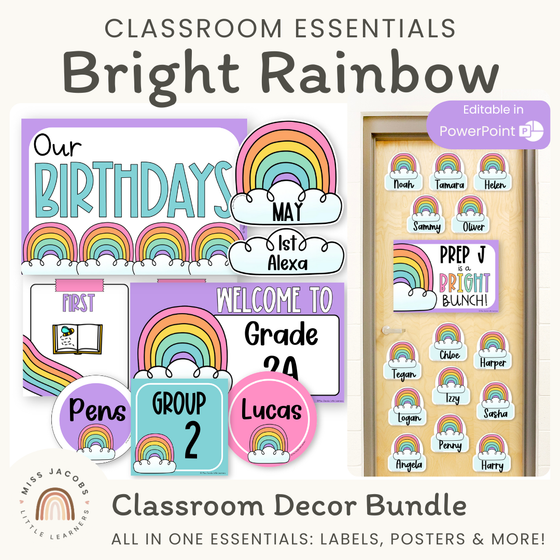 Bright Rainbow Theme Classroom Essentials Decor Pack - Miss Jacobs Little Learners