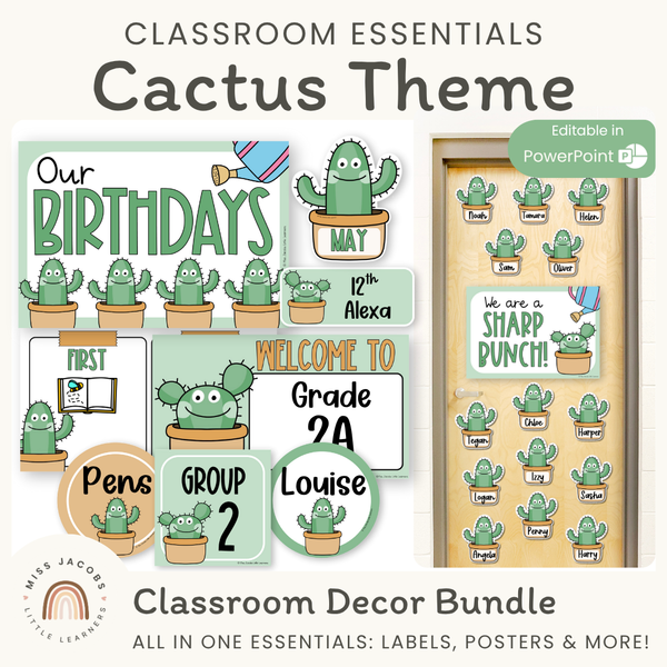 Eureka Welcome Cactus Bulletin Board Decor Set - 21 Pieces, 18" X 28", Reusable Classroom Decorations