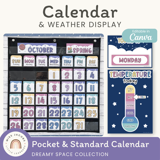 Calendar & Weather Display - Dreamy Space Classroom Decor - Miss Jacobs Little Learners