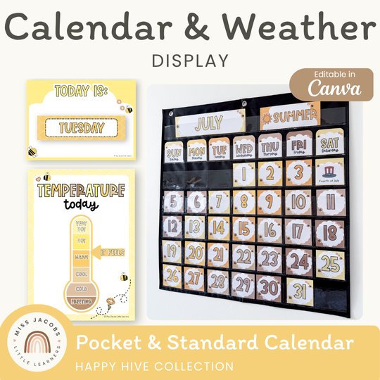 Calendar & Weather Display - Happy Hive Classroom Decor