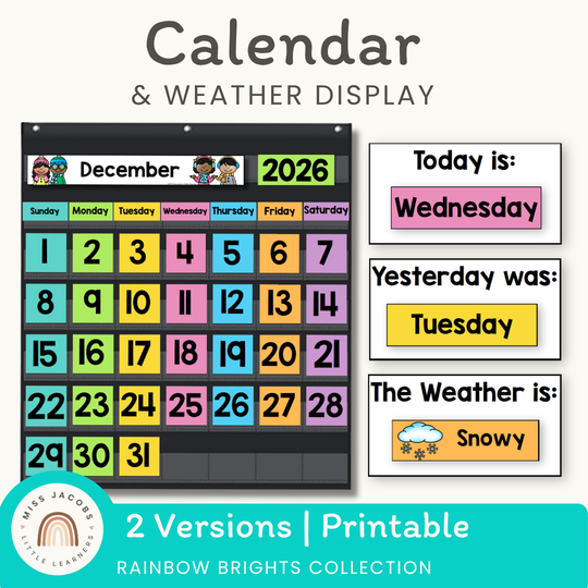 Calendar & Weather Display | Rainbow Classroom Decor