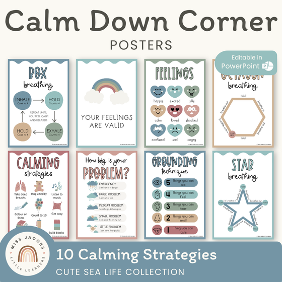 Calm Down Corner Posters - Cute Sea Life Classroom Decor - Miss Jacobs Little Learners