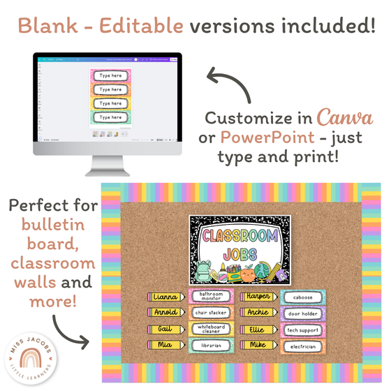 Classroom Job Chart - Cutesy Classroom Decor - Miss Jacobs Little Learners