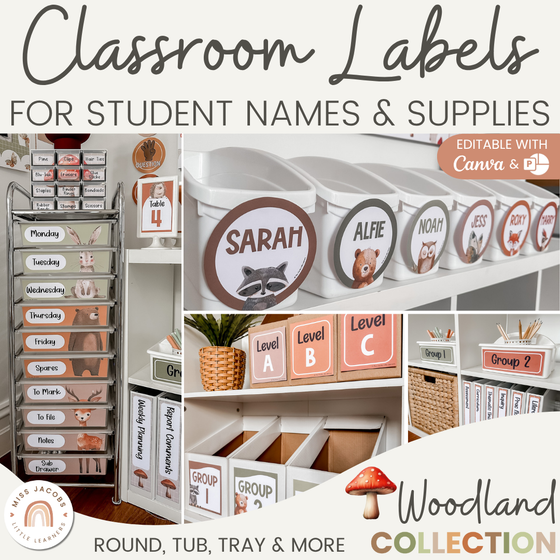 Classroom Labels Student Names & Supplies - Woodland Decor - Miss Jacobs Little Learners
