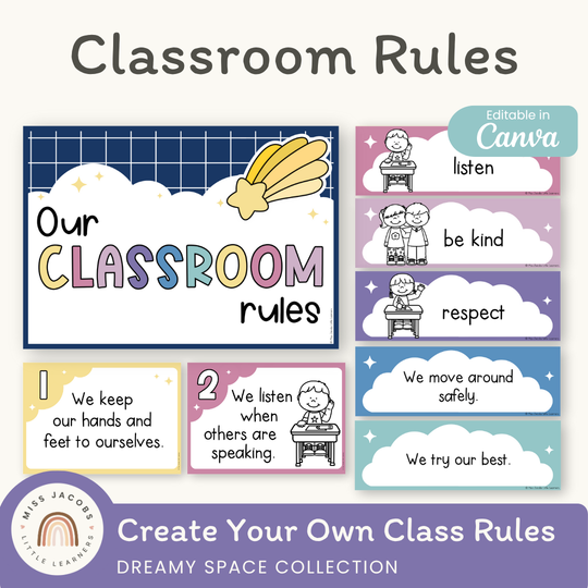 Classroom Rules and Expectations Posters - Dreamy Space Decor