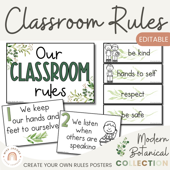 Modern Botanical Classroom Rules Posters - Miss Jacobs Little Learners