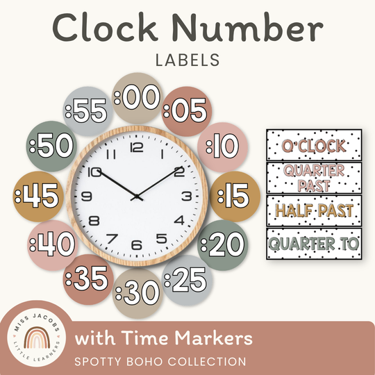 Clock Labels - Spotty Boho Classroom Decor