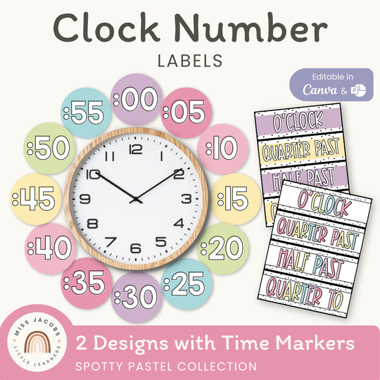 Clock Numbers - Spotty Pastel Classroom Decor