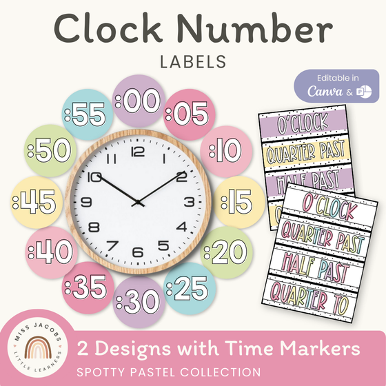 Clock Numbers - Spotty Pastel Classroom Decor - Miss Jacobs Little Learners