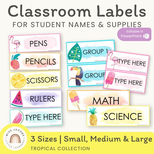 Tropical Classroom Labels and Student Name Plates | Editable