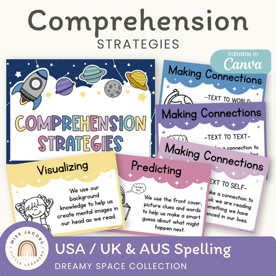 Reading Comprehension Strategies Posters - Dreamy Space Theme