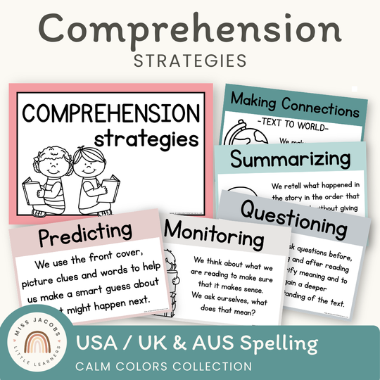 Reading Comprehension Strategies Posters - Rainbow Calm Colors