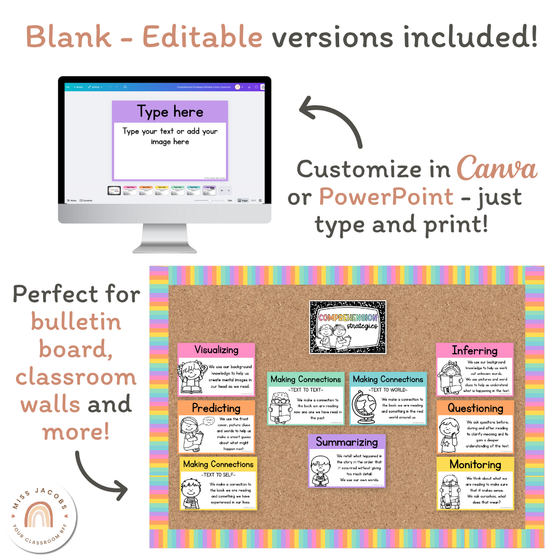 Reading Comprehension Strategies Posters - Cutesy Theme Decor - Miss Jacobs Little Learners