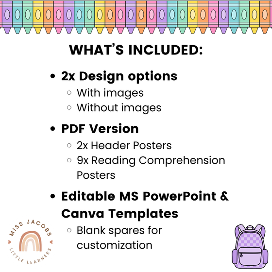 Reading Comprehension Strategies Posters - Cutesy Theme Decor - Miss Jacobs Little Learners