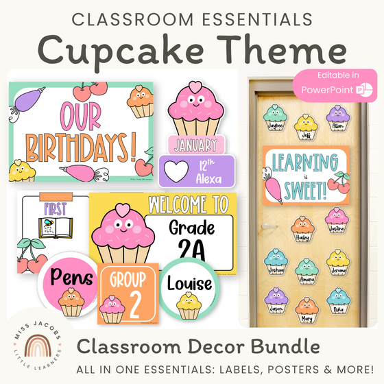 Cupcake Theme Classroom Essentials Decor Pack - Miss Jacobs Little Learners