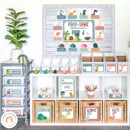 Classroom Labels Bundle (Student Name Tags, Posters & Door Display) - Cute Dinosaurs Decor