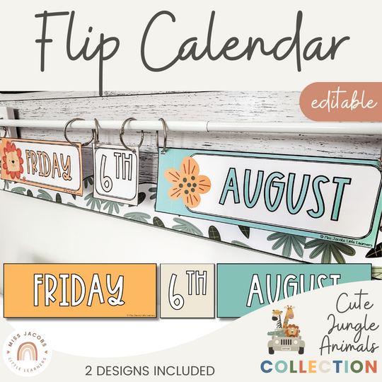 Flip Calendar - Cute Jungle Animals Decor