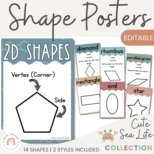 2D Shape Posters - Cute Sea Life Classroom Decor