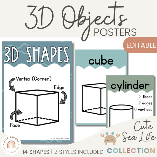 3D Shape Posters - Cute Sea Life Classroom Decor