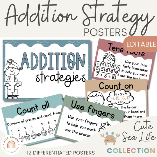 Addition Strategies Posters  - Cute Sea Life Classroom Decor