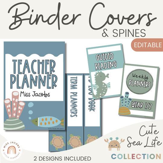Binder Covers and Spine Labels - Cute Sea Life Classroom Decor