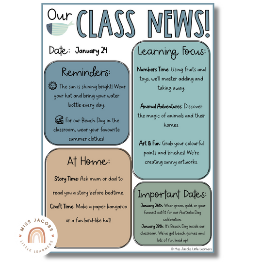Classroom Newsletter Templates - Cute Sea Life Classroom Decor