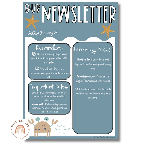 Cute Sea Life Classroom Newsletter Templates - Miss Jacobs Little Learners